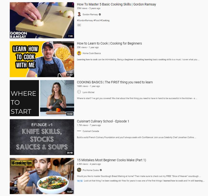 Cooking Tutorials on YouTube