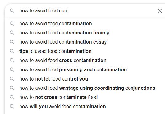 Food Contamination Keywords