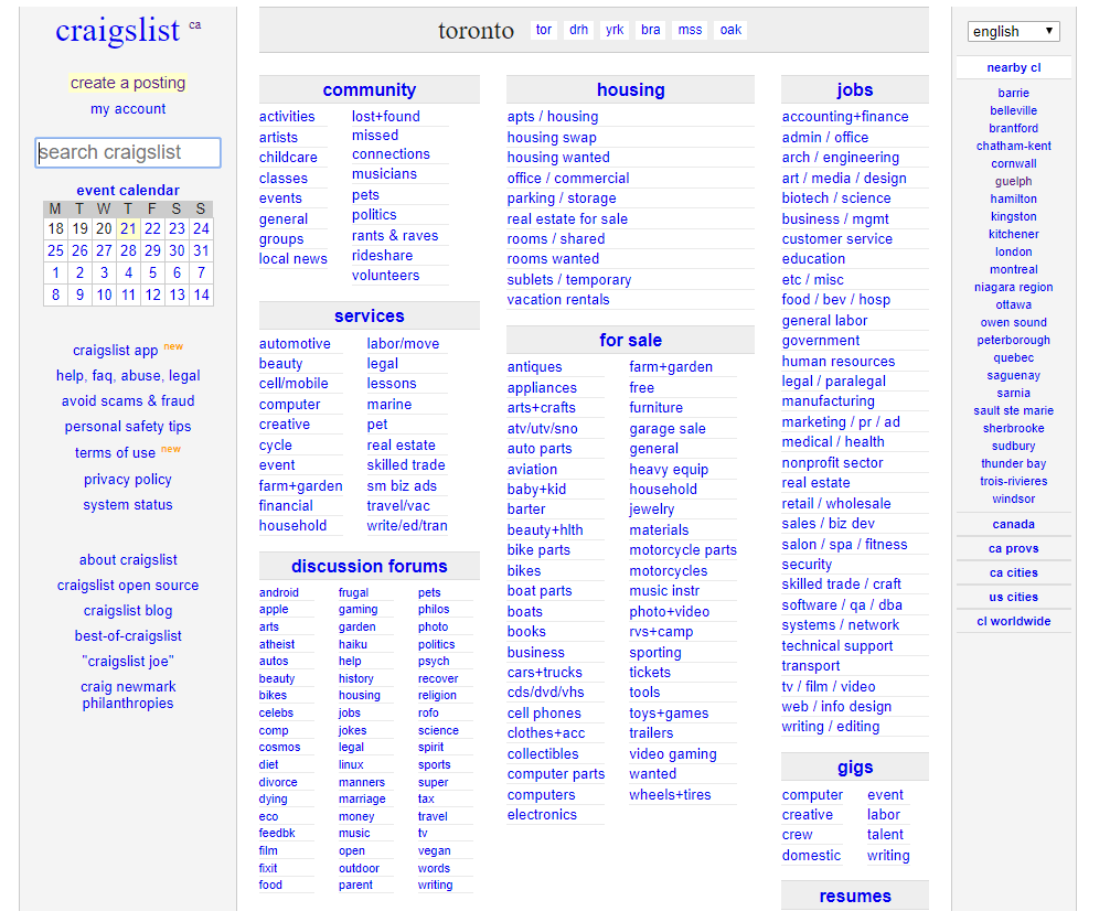 Craigslist for Toronto and Nearby Cities