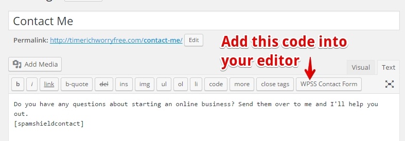 Create Contact Page with WP Spam Shield