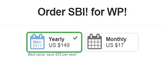 SBI for WordPress Pricing Plan