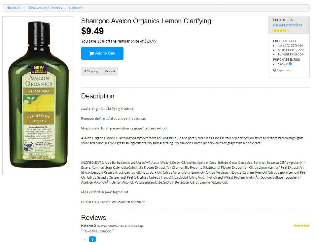 Avalon Shampoo on TripleClicks