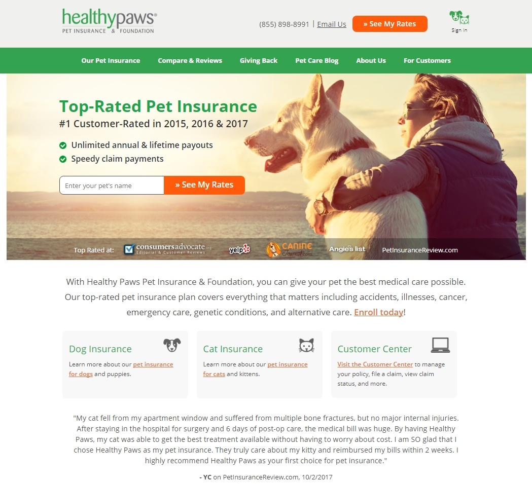 Healthy Paws Pet Insurance Homepage | Time Rich Worry Free