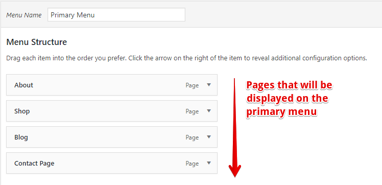 Pages on Primary Menu
