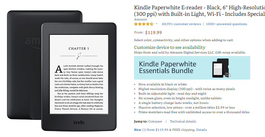 Kindle Paperwhite E-reader on Amazon