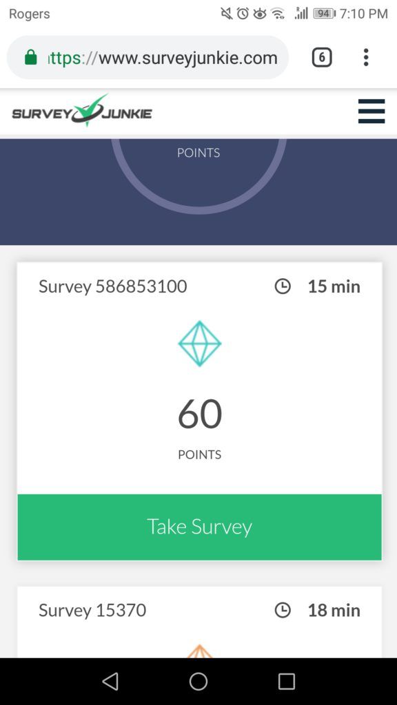 Survey Request on Survey Junkie