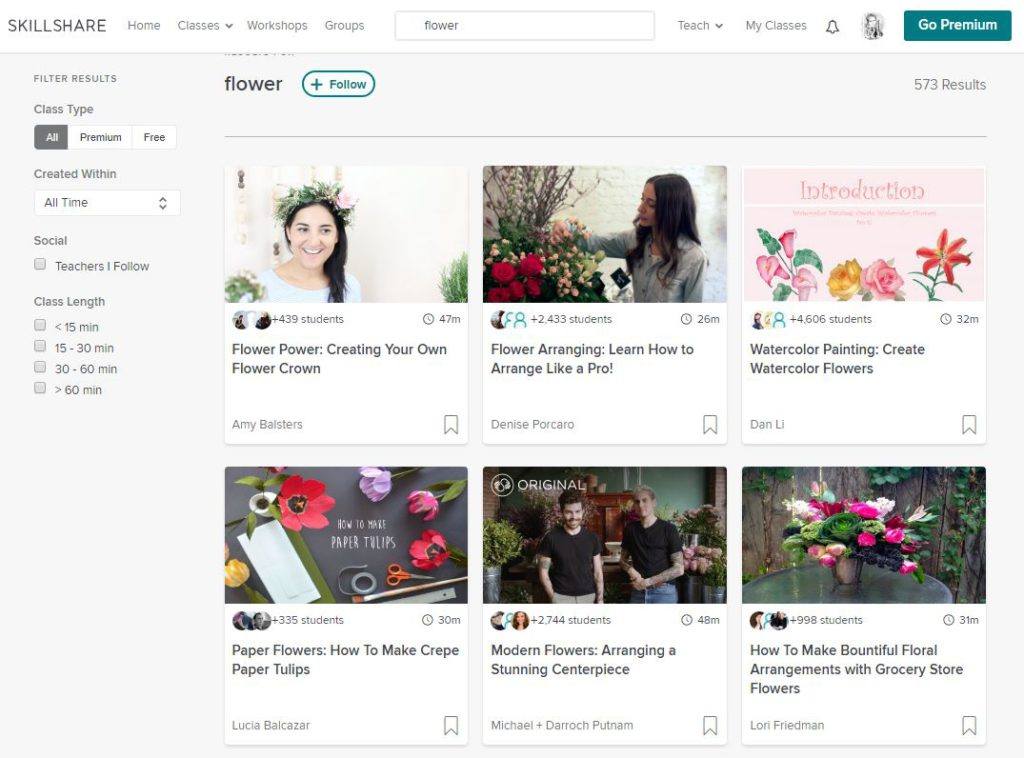 Flower Related Classes on SkillShare