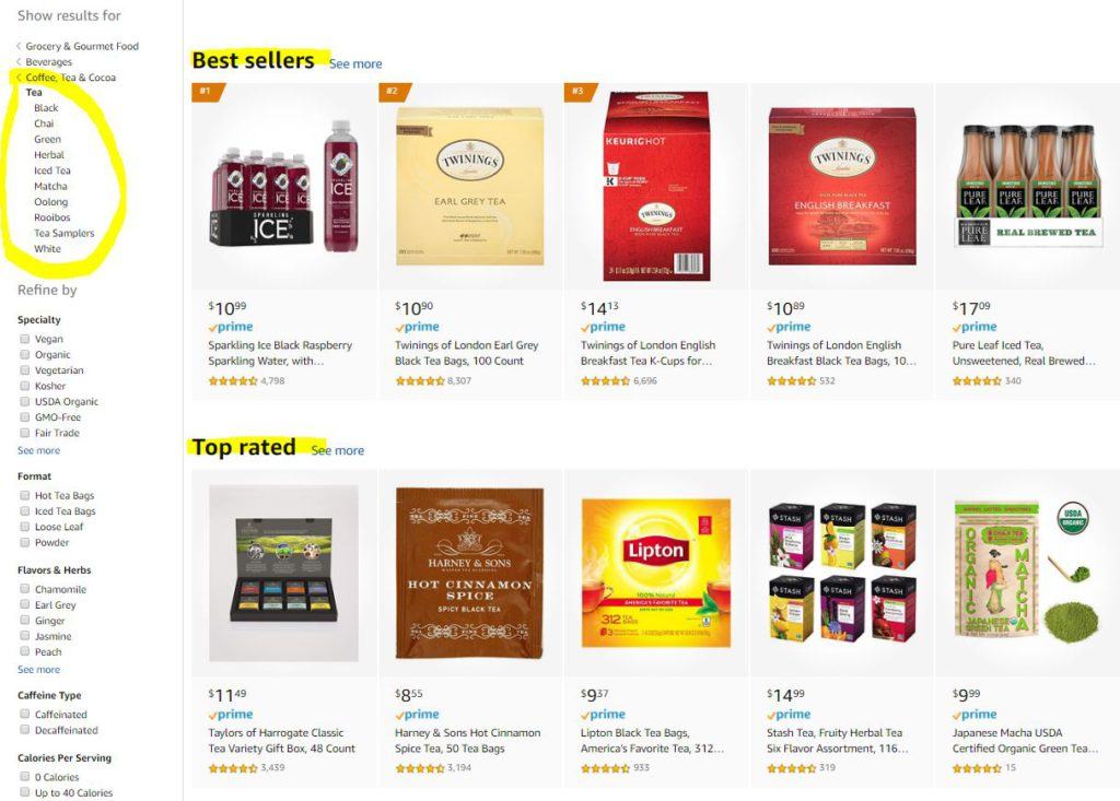 Tea Varieties on Amazon