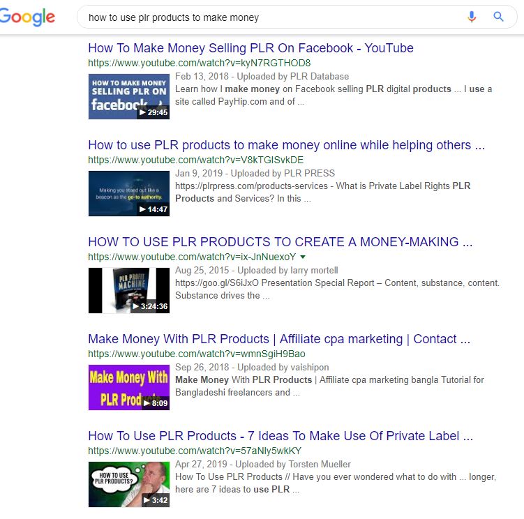 YouTube Videos on PLR Products