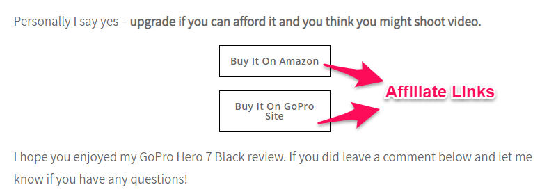 Affiliate Links to Amazon and GoPro Site