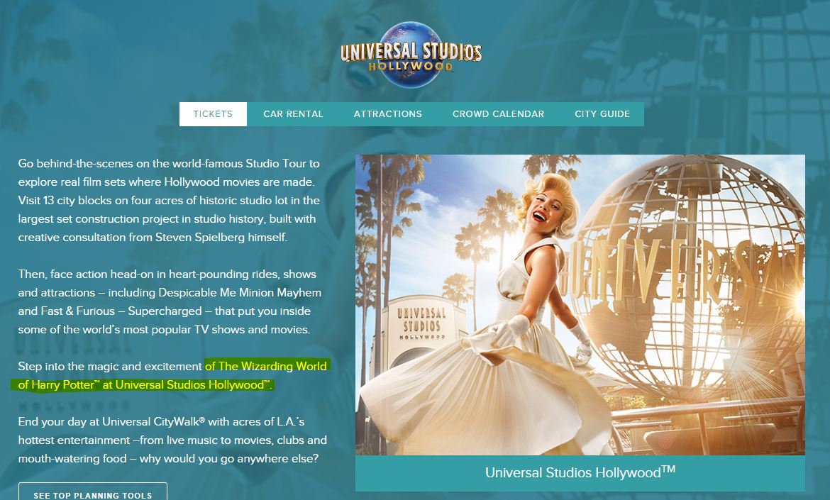 Universal Studios Hollywood Ticketing