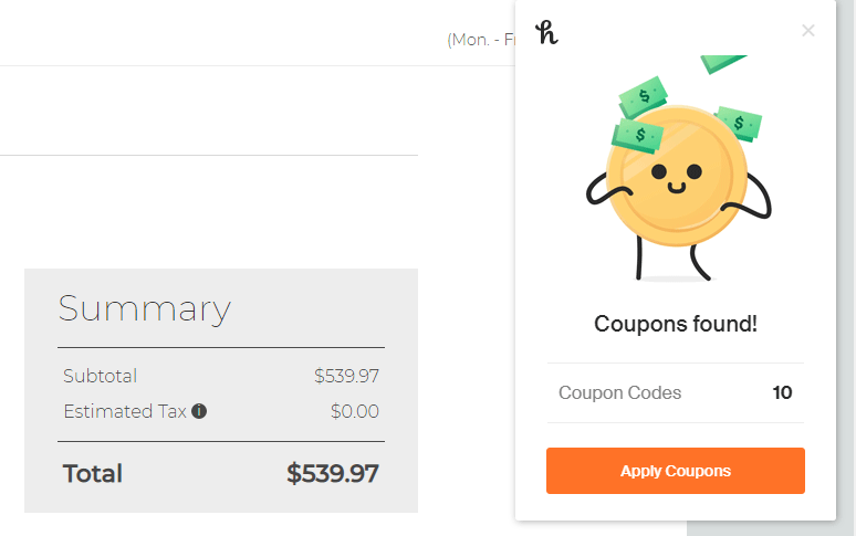 Honey Coupons Found on Checkout Page