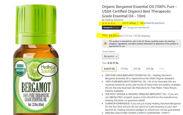 Bergamot Oil Sold at Amazon 